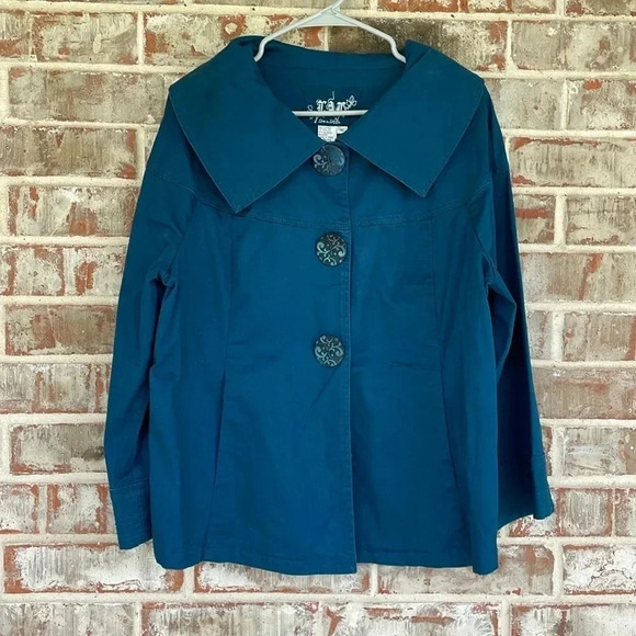 Live A Little Dark Teal  Button 3/4 Sleeved Jacket - Picture 1 of 13